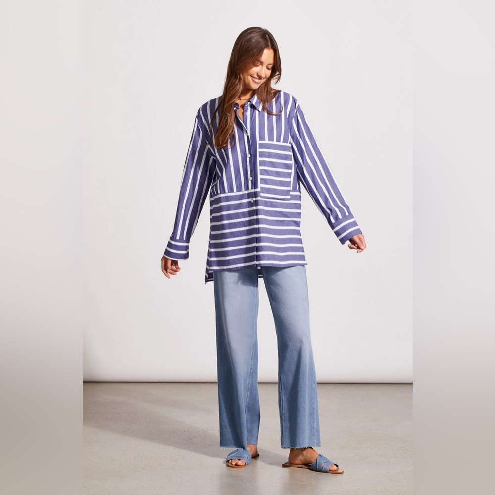NWT Tribal The Shirt - Navy and White Striped Button-Up Shirt
